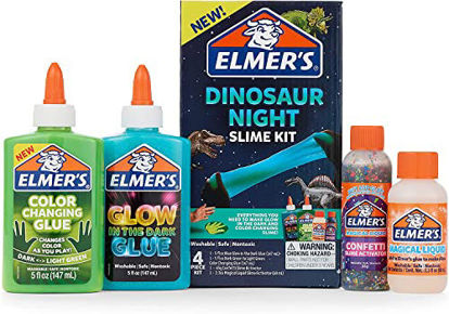 Picture of Elmer’s Glue Slime Kit, Dinosaur Night, Makes Color Changing and Glow in the Dark Slime, Includes Liquid Glue and Slime Activator, 4 Count