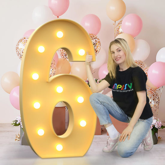 Picture of imprsv 4FT Marquee Light Up Numbers Letters, Mosaic Numbers for Balloons, Gaint Marquee Numbers, Number 6 Balloon for Sweet 16 Birthday Decorations, 16th 60th Birthday Party Decor, 60th Anniversary