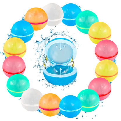 Picture of SOPPYCID 16 Pcs Reusable Water Balloons, Easy Quick Fill & Self-Sealing Water Bombs, Soft Silicone Water Splash Ball, Magnetic Water Ball for Outdoor Games, Summer Toy