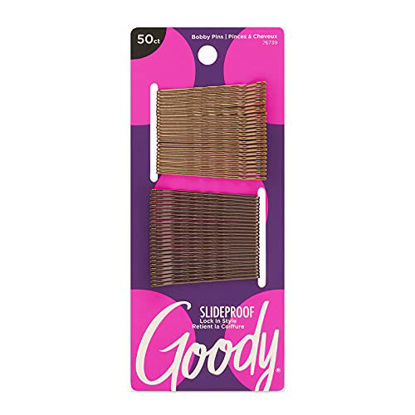 Picture of Goody Ouchless Hair Bobby Pins - 50 Count, Assorted Brunette Colors - Slideproof and Lock-In Place - Suitable for All Hair Types - Pain-Free Hair Accessories for Women and Girls - All Day Comfort