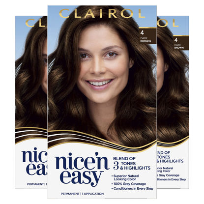 Picture of Clairol Nice'n Easy Permanent Hair Dye, 4 Dark Brown Hair Color, Pack of 3
