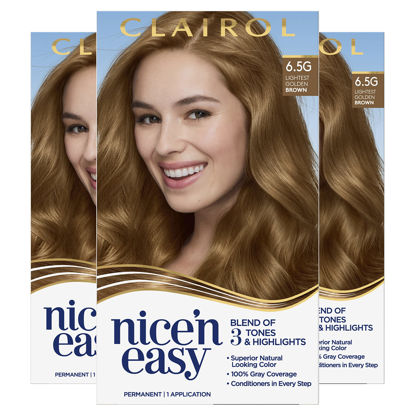 Picture of Clairol Nice'n Easy Permanent Hair Dye, 6.5G Lightest Golden Brown Hair Color, Pack of 3