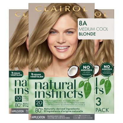 Picture of Clairol Natural Instincts Demi-Permanent Hair Dye, 8A Medium Cool Blonde Hair Color, Pack of 3