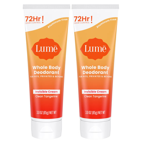 Picture of Lume Whole Body Deodorant - Invisible Cream Tube - 72 Hour Odor Control - Aluminum Free, Baking Soda Free, Skin Safe - 3.0 ounce Two-Pack (Clean Tangerine)