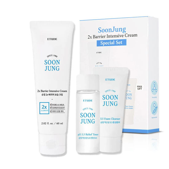 Picture of Etude House Soonjung 2x Barrier Intense Cream Set | 2x Barrier Intensive Cream 2.02fl.oz + Ph 5.5 Relief Toner 0.85 Fl.oz. + Foam Cleanser 0.68 Fl.oz. | Oil And Water Balance Skin Care Moisturizing Cream