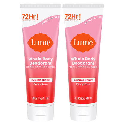 Picture of Lume Whole Body Deodorant - Invisible Cream Tube - 72 Hour Odor Control - Aluminum Free, Baking Soda Free, Skin Safe - 3.0 ounce (Peony Rose) Pack of 2