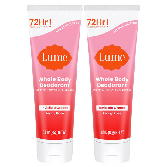 Picture of Lume Whole Body Deodorant - Invisible Cream Tube - 72 Hour Odor Control - Aluminum Free, Baking Soda Free, Skin Safe - 3.0 ounce (Peony Rose) Pack of 2