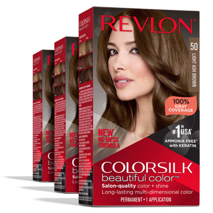 Picture of Revlon Permanent Hair Color, Permanent Brown Hair Dye, Colorsilk with 100% Gray Coverage, Ammonia-Free, Keratin and Amino Acids, Brown Shades (Pack of 3)