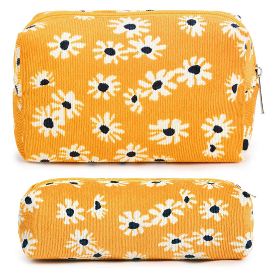 Picture of SOIDRAM Makeup Bag Floral Cosmetic Bag Cute Makeup Pouch 1Pcs Large Capacity Makeup Bags and 1Pcs Makeup Brushes Storage Bag Travel Toiletry Bag Organizer