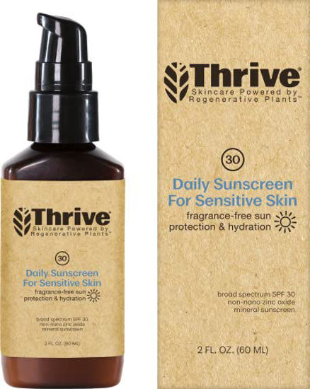 Picture of Thrive Natural Care Mineral Face Sunscreen for Sensitive Skin SPF 30, 2 Ounces - Moisturizing Unscented Sunscreen for Face - Broad Spectrum with Clear Zinc Oxide - Vegan