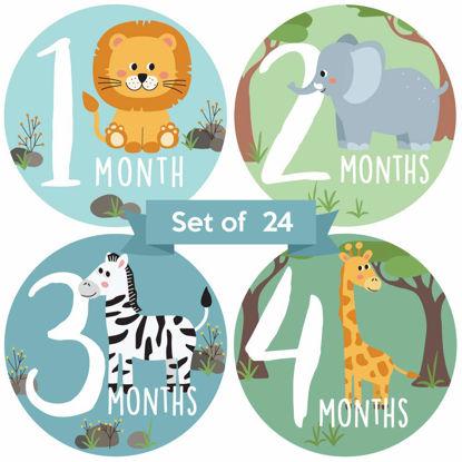 Picture of Baby Monthly Stickers | Zoo Animals Baby Milestone Stickers | Jungle Newborn Boy or Girl Stickers | Month Stickers for Baby Boy | Gender Neutral | Unisex Safari Newborn Monthly Milestones (Set of 24)