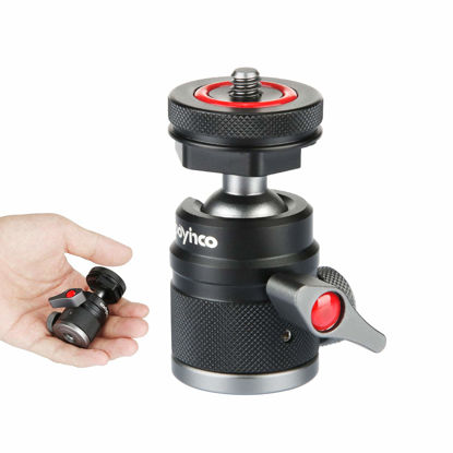 Picture of Mini Ball Head with 1/4" Hotshoe Mount Adapter 360 Degree Rotatable Aluminum Tripod Head for DSLR Cameras HTC Vive Tripods Monopods Camcorder Light Stand