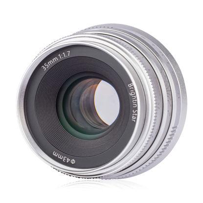 Picture of Brightin Star 35mm F1.7 Large Aperture APS-C Manual Focus Prime Fixed Mirrorless Camera Lens, Fit for Sony ZV-E10, A7IV, A6400, A7II, A7SIII, A7III, A7C, A6600, A6100, A7RIV, A6000, A7RIII(Silver)