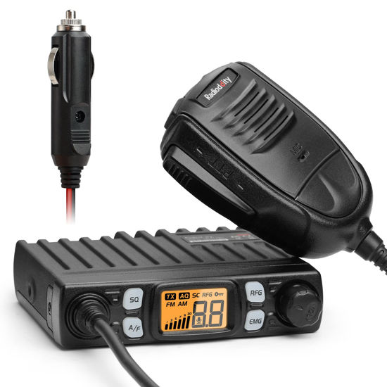 Picture of Radioddity CB-27 Pro 40-Channel Mini Mobile CB Radio with AM/FM Instant Emergency Channel 9/19, 4W Power Output, VOX, RF Gain, and Handheld Mic