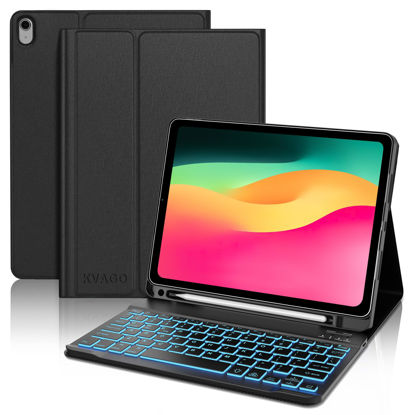 Picture of KVAGO iPad 10th Generation Case with Keyboard 10.9 inch 2022, iPad 10th Gen Keyboard, 7 Color Backlit, Detachable Wireless, Bluetooth Keyboard, Built-in Pencil Holder, Smart Folio Case, Black