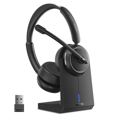 Picture of LEVN Wireless Headset, Bluetooth Headset with Noise Canceling Microphone & Charging Base, 65 Hrs Working Time 2.4G Wireless Headset with Microphone for PC/Laptop/Computer/Remote Work/Call Center/Zoom