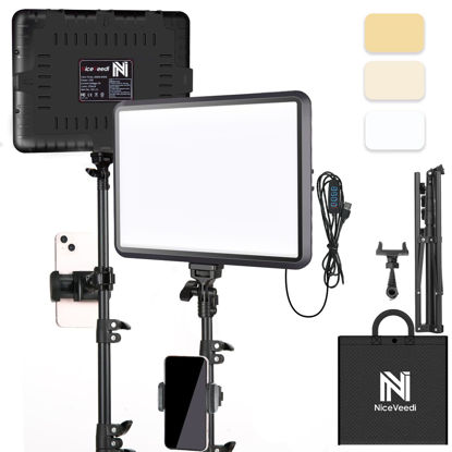 Picture of LED Video Light Kit, NiceVeedi Photography Lighting Kit, 2800-6500K Dimmable Studio Light with Tripod Stand & Phone Holder, 73" Stream Light for Video Recording, Game Streaming, YouTube