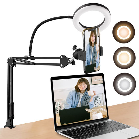 Picture of Overhead Phone Stand Holder for Video Recording, Overhead Camera Mount with Ring Light, Canvas Lamp Desk Tripod for Make up/YouTube/TikTok/Webcam/Live Streaming/Cooking