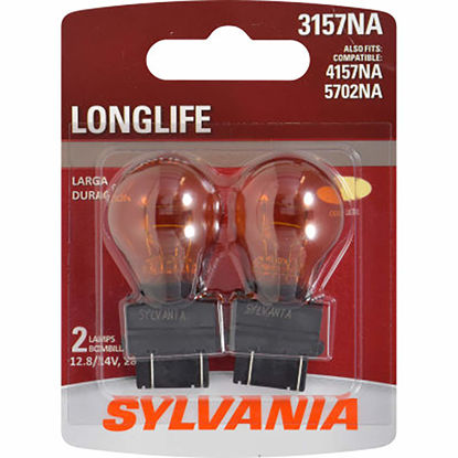 Picture of SYLVANIA - 3157NA Long Life Miniature - Amber Bulb, Ideal for Parking, Side Marker and Turn Signal Applications (Contains 2 Bulbs)