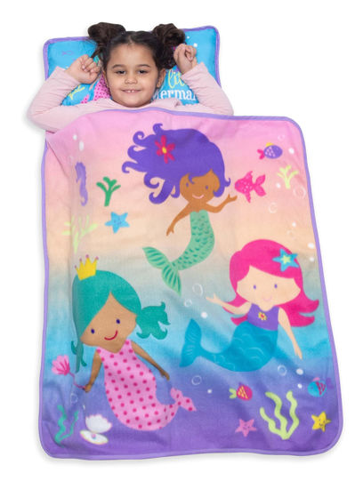 Picture of Funhouse Mermaid Kids Nap-Mat Set - Includes Pillow and Fleece Blanket - Great for Girls Napping during Daycare or Preschool - Fits Toddlers, Pink + Purple