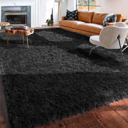 Picture of Black Fluffy Living Room Rugs, Furry Area Rug 6x9 for Bedroom, Shag Rug for Kids Room, Living Room Decor, Fuzzy Carpet for Nursery, Plush Rug for Game Room, Soft Shaggy Rug for Play Room