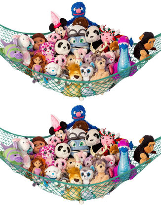 Picture of Lilly's Love Stuffed Animal Net Hammock for Plushie Toys - Large 2 Pack | Corner Hanging Pet Storage for Organizing your Teddy and Stuffy Collection | Easy to Hang w/Included Anchors & Hooks (Green)