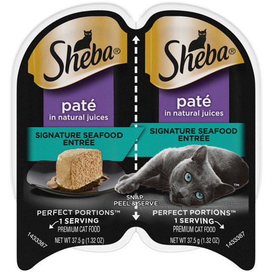 Picture of SHEBA PERFECT PORTIONS Paté Adult Wet Cat Food Trays (24 Count, 48 Servings), Signature Seafood Entrée, Easy Peel Twin-Pack Trays