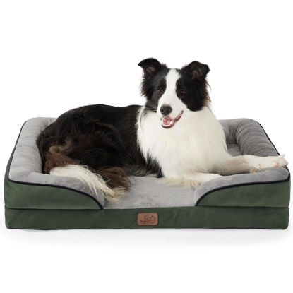 Picture of Bedsure Large Orthopedic Dog Bed, Bolster Dog Beds for Large Dogs - Foam Sofa with Removable Washable Cover, Waterproof Lining and Nonskid Bottom Couch, Dark Green