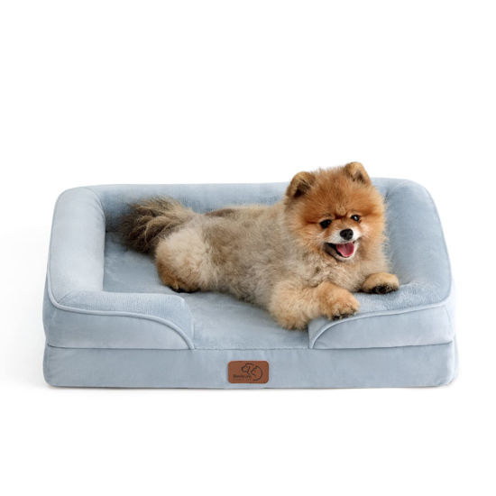 Picture of Bedsure Small Orthopedic Dog Bed, Bolster Dog Beds for Small Dogs - Foam Sofa with Removable Washable Cover, Waterproof Lining and Nonskid Bottom Couch, Light Blue