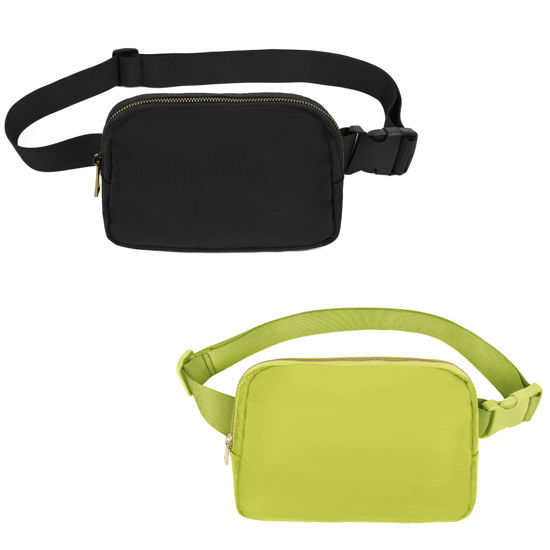 Picture of VOROLO Waist Pack for Running Fanny Pack for Women and Men Crossbody Belt Bag Bum Bag with Adjustable Strap for Sports Black+Grass Green