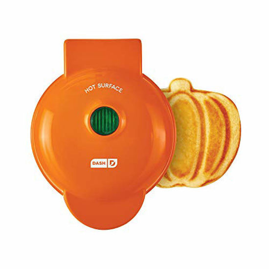 Picture of DASH DMWP001OR Mini Maker for Individual Waffles, Hash Browns, Keto Chaffles with Easy to Clean, Non-Stick Surfaces, 4 Inch, Orange Pumpkin