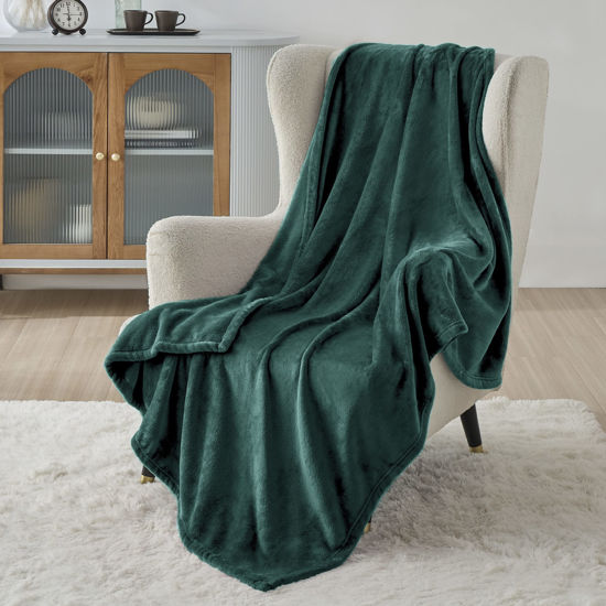 Picture of Bedsure Fleece Blanket Throw Blanket Emerald Green - 300GSM Throw Blankets for Couch, Sofa, Bed, Soft Lightweight Plush Cozy Blankets and Throws for Toddlers, Kids