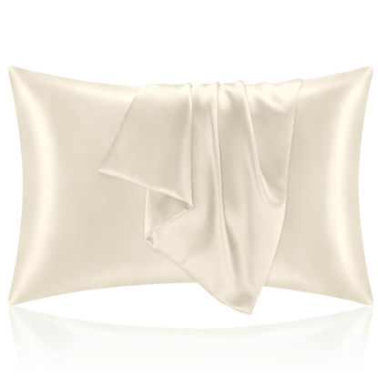 Picture of BEDELITE Satin Pillowcase for Hair and Skin, King Pillow Cases Set of 2 Pack, Super Soft Silky Beige Pillow Case with Envelope Closure (20x36 Inches)