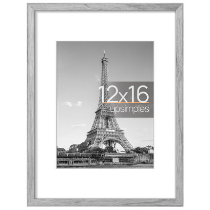 Picture of upsimples 12x16 Picture Frame, Display Pictures 8.5x11 with Mat or 12x16 Without Mat, Wall Hanging Photo Frame, Gray, 1 Pack