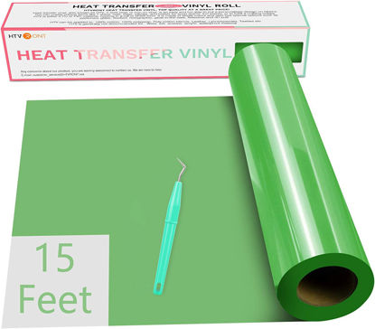 Picture of HTVRONT htv vinyl Rolls Heat Transfer Vinyl - 12" x 15ft for Shirts, Iron on Vinyl for All Cutter Machine - Easy to Cut & Weed for Heat Vinyl Design (apple green)