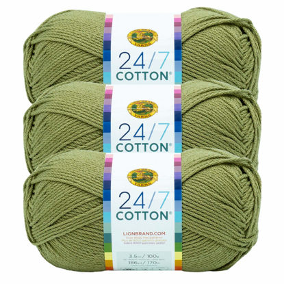 Picture of Lion Brand 24/7 Cotton Yarn, Yarn for Knitting, Crocheting, and Crafts, Bay Leaf, 3 Pack