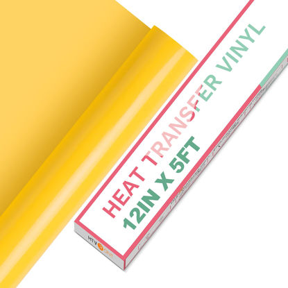 Picture of HTVRONT HTV Vinyl Rolls Heat Transfer Vinyl - 12" x 5ft Yellow HTV Vinyl for Shirts, Iron on Vinyl for All Cutter Machine - Easy to Cut & Weed for Heat Vinyl Design (Yellow)