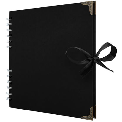 Picture of Bstorify Scrapbook Album 60 Pages (8 x 8 inch) Black Thick 250gsm Kraft Paper, Corner Protectors - Scrap Book, Ribbon Closure - Ideal for Your Scrapbooking Albums, Art & Craft Project