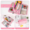 Picture of Sooez Large Pencil Case, Big Capacity Pencil Pouch Pen Bag with 3 Compartment, Portable Canvas Stationery Organizer with Zipper, Cute Aesthetic School Supplies For Teen Girls Boy College, Pink