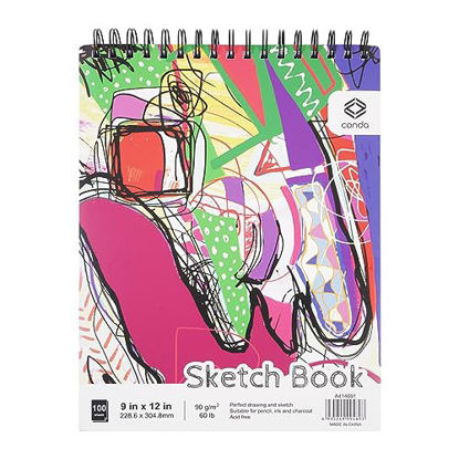 Picture of CONDA 9 x 12 Inch Sketchbook, Top Spiral Bound Sketch Pad, 100 Sheets (68 lb/100 GSM), Durable Acid-Free Sketch Paper, Drawing and Sketching Paper for Kids Adult Beginners