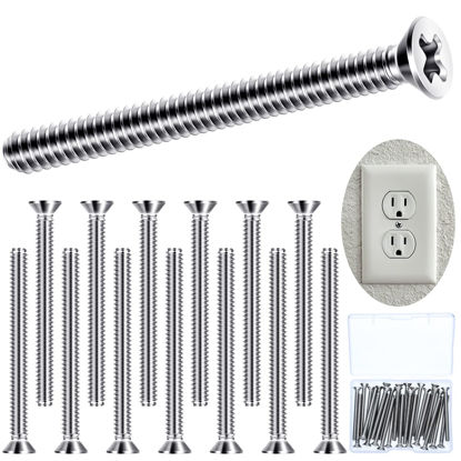 Picture of Extra Long Outlet Screws Long Electrical Outlet Screws Machine Screws Device Mounting Screws Electrical Outlet Extender for Fix Wonky and Sunken Outlets (100 Pieces,6-32 x 1-1/2 Inches)