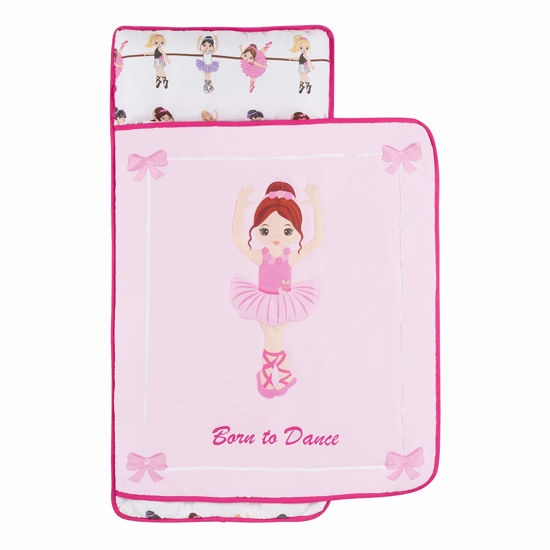 Picture of EVERYDAY KIDS Toddler Nap Mat with Removable Pillow -Born to Dance Ballerina- Carry Handle with Straps Closure, Rollup Design, Soft Microfiber for Preschool, Daycare, Sleeping Bag - Ages 2-6 Years