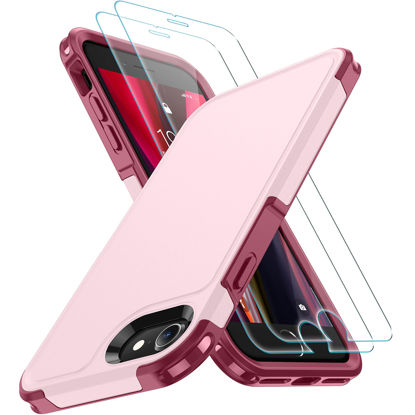 Picture of xiwxi for iPhone SE Case 2022/3rd/2020,iPhone 8/7 Case,with [2xTempered Glass Screen Protector] [ 360 Full Body Shockproof ] [Heavy Dropproof],Hard PC+Soft Silicone TPU+Glass Screen Phone case-Pink