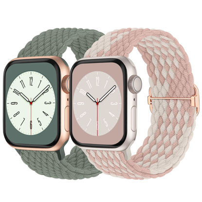 Picture of Braided Solo Loop Compatible with Apple Watch Band 38mm 40mm 41mm Women Men, Adjustable Stretchy Bands Elastic Sport Wristbands for iWatch Series 8 7 6 5 4 3 2 1 SE