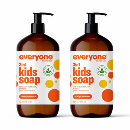 Picture of Everyone 3-in-1 Kids Soap, Body Wash, Bubble Bath, Shampoo, 32 Ounce (Pack of 2), Orange Squeeze, Coconut Cleanser with Plant Extracts and Pure Essential Oils