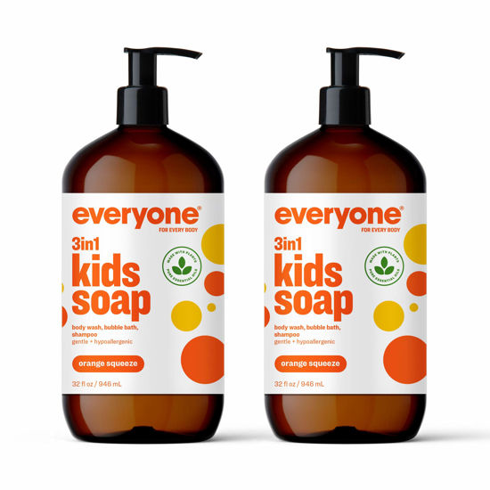 Picture of Everyone 3-in-1 Kids Soap, Body Wash, Bubble Bath, Shampoo, 32 Ounce (Pack of 2), Orange Squeeze, Coconut Cleanser with Plant Extracts and Pure Essential Oils