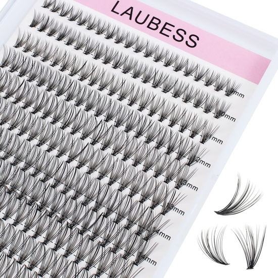 Picture of Lash Clusters Extensions 14-18mm Mixed Long Individual Lashes Natural Look DIY Eyelash Extension Supplies D Curl Faux Mink Cluster Lashes (20D-0.07D-14-18mm)