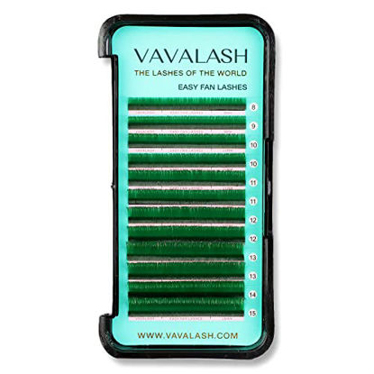 Picture of VAVALASH Colored Easy Fan Eyelash Extensions 0.07 C Curl 8-15mm Mixed Tray Green Self Fanning Lashes 2D-10D Colorful Volume lash extensions（Green,0.07-C-8-15 Mix）