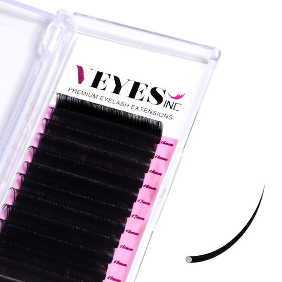 Picture of VEYES INC Eyelash Extension Supplies Classic Volume Lash Extensions Mixed Tray 0.05 C Curl 20-25mm, Premium Mink Silk Individual Lashes Soft Matte Black Salon Use.