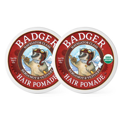 Picture of Badger - Hair Pomade, Certified Organic, Medium Hold Hair Pomade with Great Shine, Essential Oils, Mens Hair Pomade, 2oz (2 Pack)